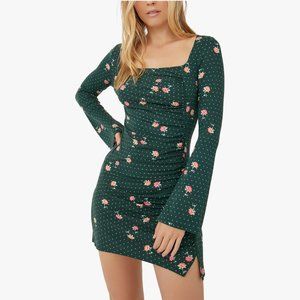 💙HP💙 Free People Celia Emerald Jewel Green Floral Long Sleeve Mini Dress S